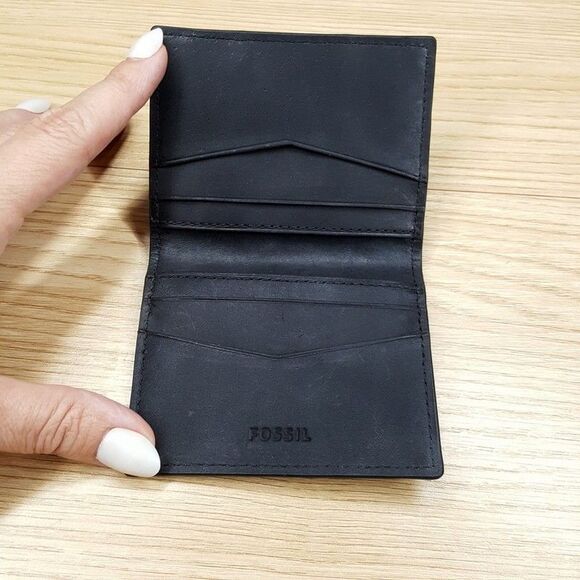 FOSSIL Mens Card Case Black Bifold EVERETT - Picture 2 of 4